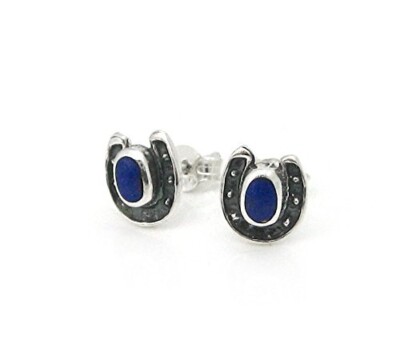 Sterling Silber Glück Hufeisen Stein Ohrstecker, Lapislazuli