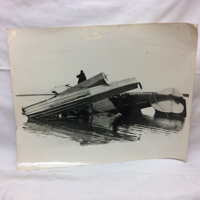 Vintage Floatplane Plane Crash On Water Scene Photo Seaplane