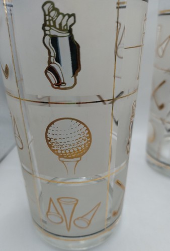 Lote/4 Gafas de Barra Highball Culver Fairway Golf Oro 22K transparente esmerilado MCM de la década de 1960 - Imagen 4 de 9