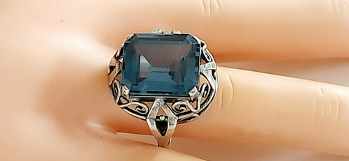 Art Deco° Silver Ring° 830/ooo° Blue Spinel° Silver Jewelry° - Picture 12 of 13