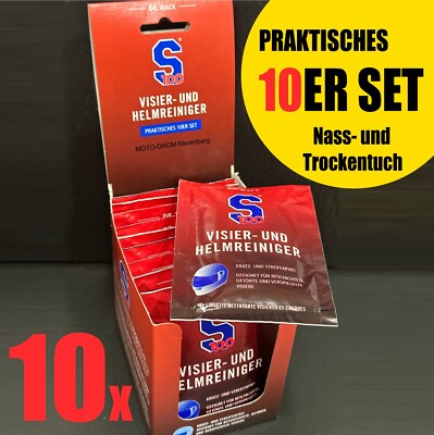 S100 10 Stk. Visier- und Helmreiniger Visierreiniger Nass+Trocken Tuch unterwegs