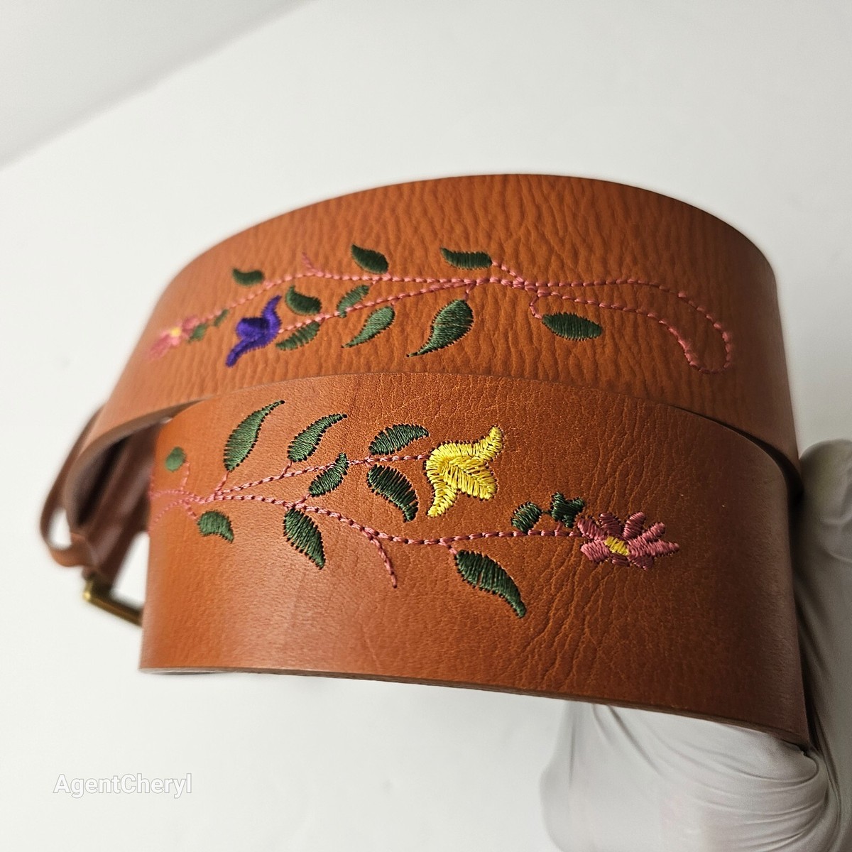 LINEA PELLE Embroidered Peacock Genuine Leather Belt Boho Western Tan belt Women main image 3