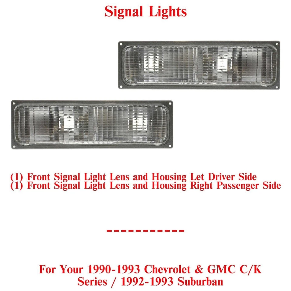 Luces de señal de giro lente y carcasa izquierda y derecha para Chevy y GMC serie C/K 1990-1993 Foto 2 de 4