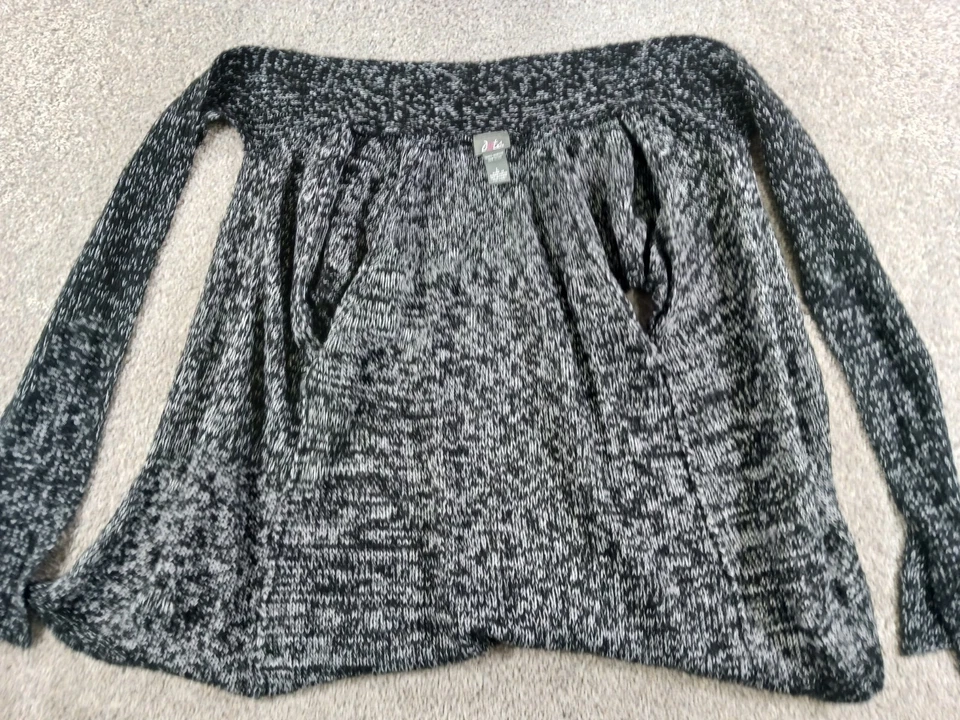 Suéter Dots Mujer Grande Negro Blanco Acrílico Tejido Frente Abierto Manga Corta Foto 2 de 4