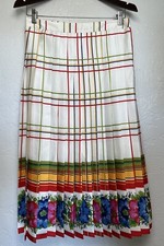 J Crew Pleated Midi Skirt Floral Border Sz 4 Colorful Silky Lined VERY EXC AR458