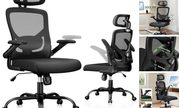 Ergonomic Office Chair High Back Ergonomic Desk Chair Adjustable Dark Black-image