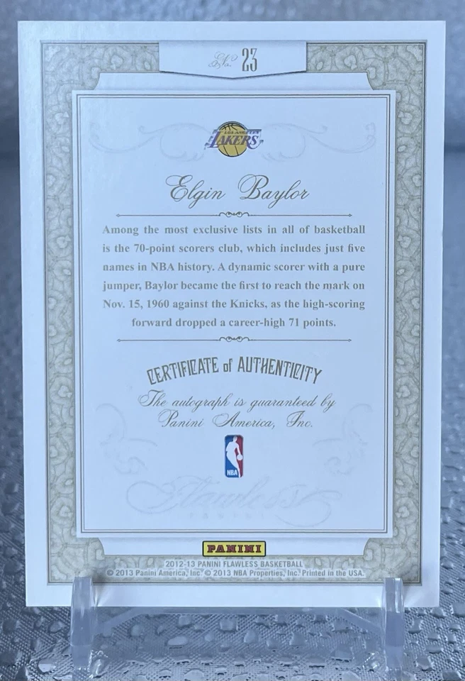 Auto Elgin Baylor Lakers/25 Panini Impecables Marcas Memorables GEMA MT! Foto 2 de 3