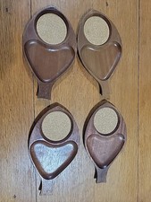 Set of 4 Vintage Fish Cocktail Trays Wood and Cork Serving Plates MCM Retro New
