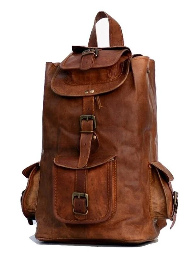 Bag Leather Backpack Genuine Vintage Rucksack Travel Laptop Brown Men's New Goat