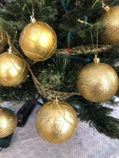 Set of 25 Gold Sparkle Shatterproof Ornaments Assorted Designs NEW