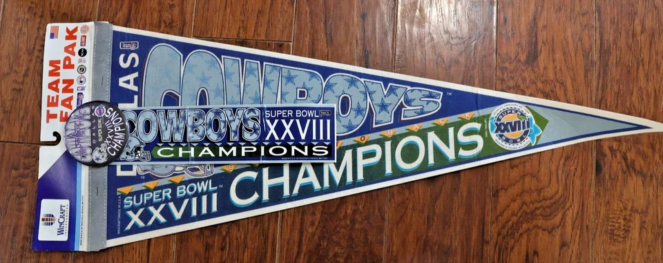1993 Dallas Cowboys Super Bowl XXVIII Чемпионы Спина к Спине Вымпел/значок/наклейка - Изображение 2 из 4