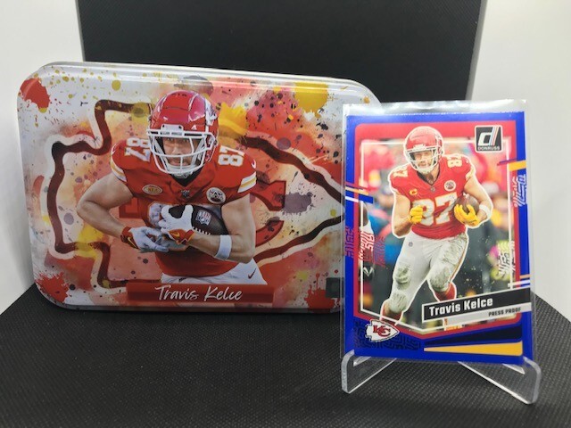 7 Travis Kelce Cards in Donruss Optic Prizm KC Chiefs Collectors Tin Swiftie Lot