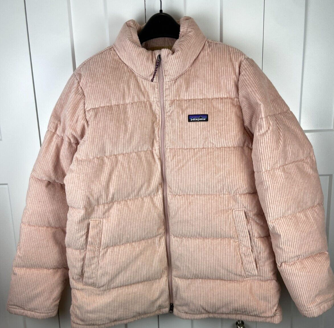 PATAGONIA Cord Fjord Coat Velvet Quilted Down Women's Sz L - Cozy