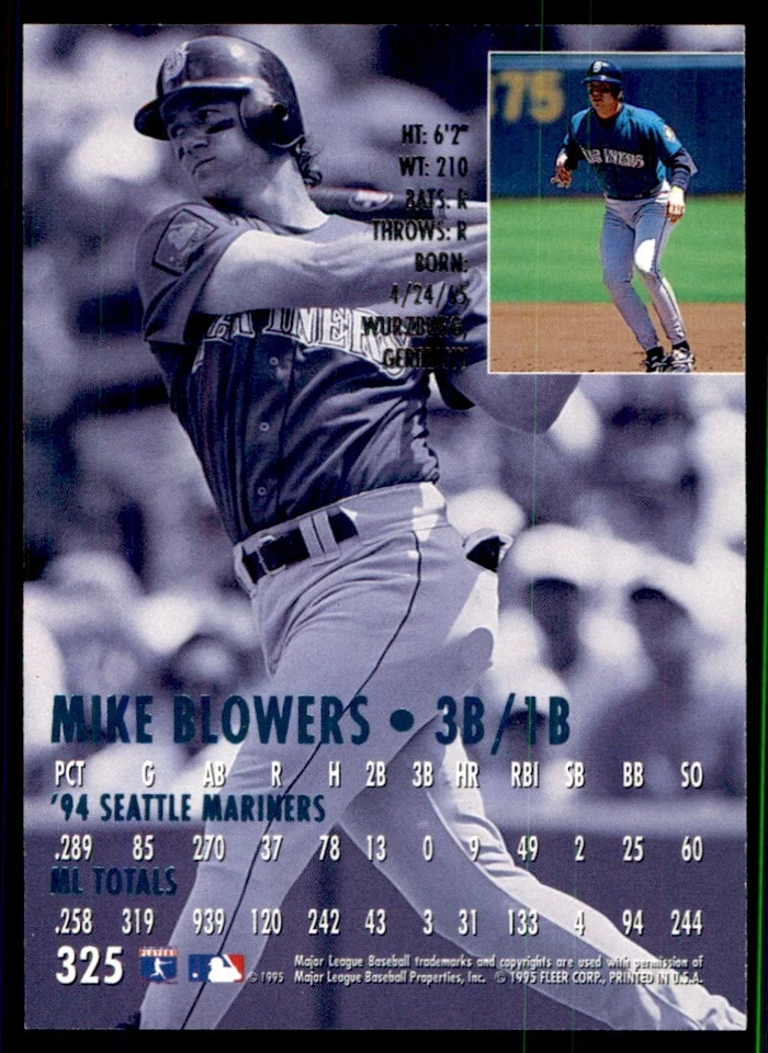 1995 Ultra Mike Blowers Seattle Mariners #325 - Image 2 of 2
