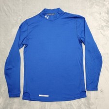 Under Armour Shirt Mens Small Blue Mock Neck Fitted Coldgear Athletic Stretch LS
