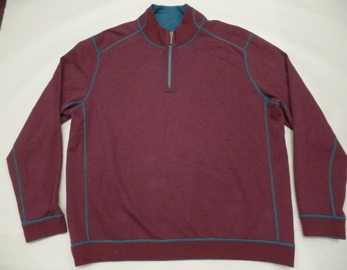Tommy Bahama Men's Reversible Teal Green - burgundy 1/4 Zip Pullover Jacket. XXL - Picture 4 of 10
