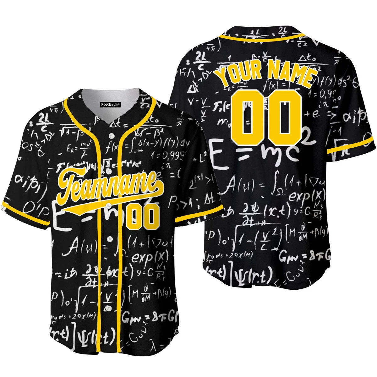 Custom Love Physics Pattern Yellow White Custom Baseball Jerseys