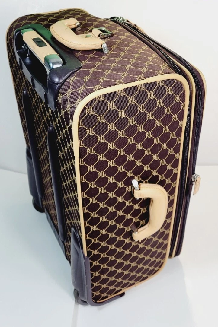 Ralph Lauren Jacquard Monogram Rolling Carry On Suitcase Canvas