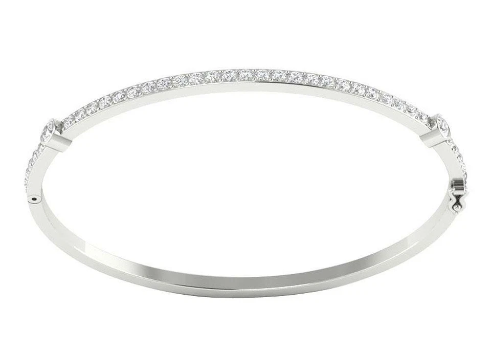 Bangle Bracelet Natural Diamond I1 G 1.30 Ct 14K Gold Prong Bezel Set 2.40 Inch - Image 4 of 4