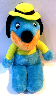 Vintage PMS Huckleberry ''Huck'' Hund Hund blau/gelb Plüschtier Stofftier 12 Zoll/30 cm