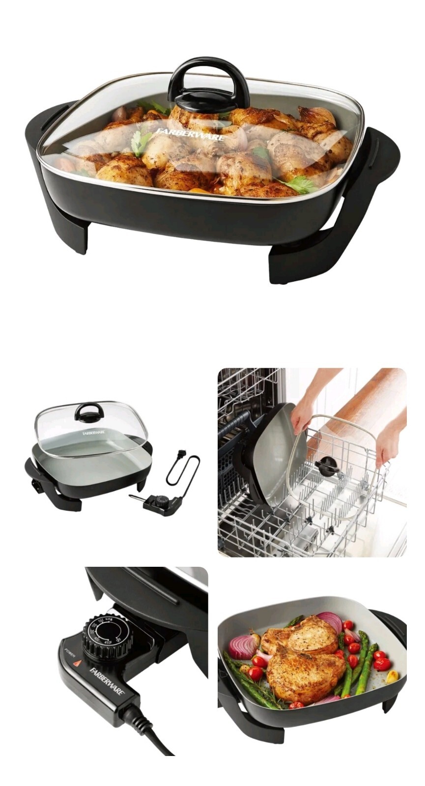 Electric Skillet 12X12 Ceramic NonStick Coating Detachable Kitchen