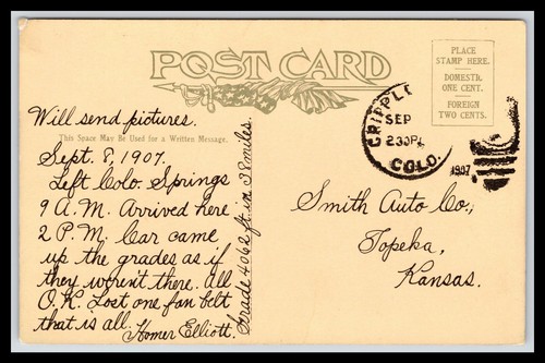 Aerial LISPPLE CREEK COLORADO ORO PASE MINA, PM 1907, Hermoso Mensaje Escrito - Imagen 2 de 2