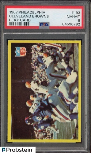 1967 Philadelphia Football #193 Cleveland Browns Play Card PSA 8 NM-MT