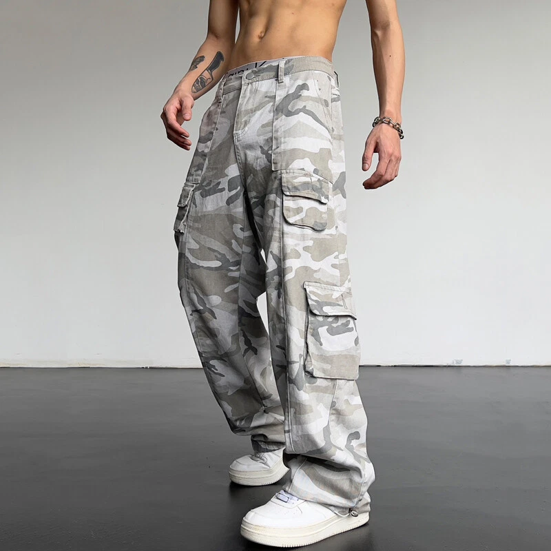 Pantalon Cargo Camouflage Bleu Streetwear Homme