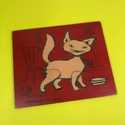 Vintage Kiddicraft Katze Sperrholz Vorschule Spielzeug Holztablett Puzzle 1970er