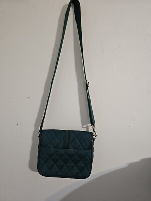 Talbots Green Quilted Crossbody Bag Leather Accents Adjustable Strap preppy