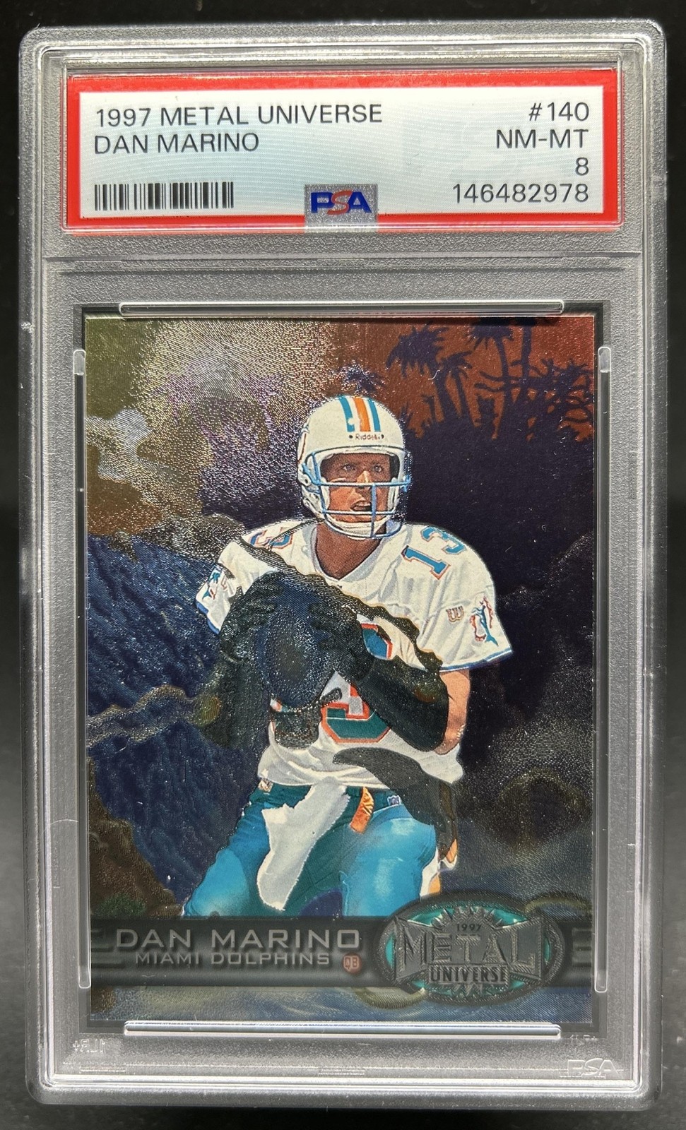 1997 Skybox Metal Universe Dan Marino #140 Dolphins PSA 8