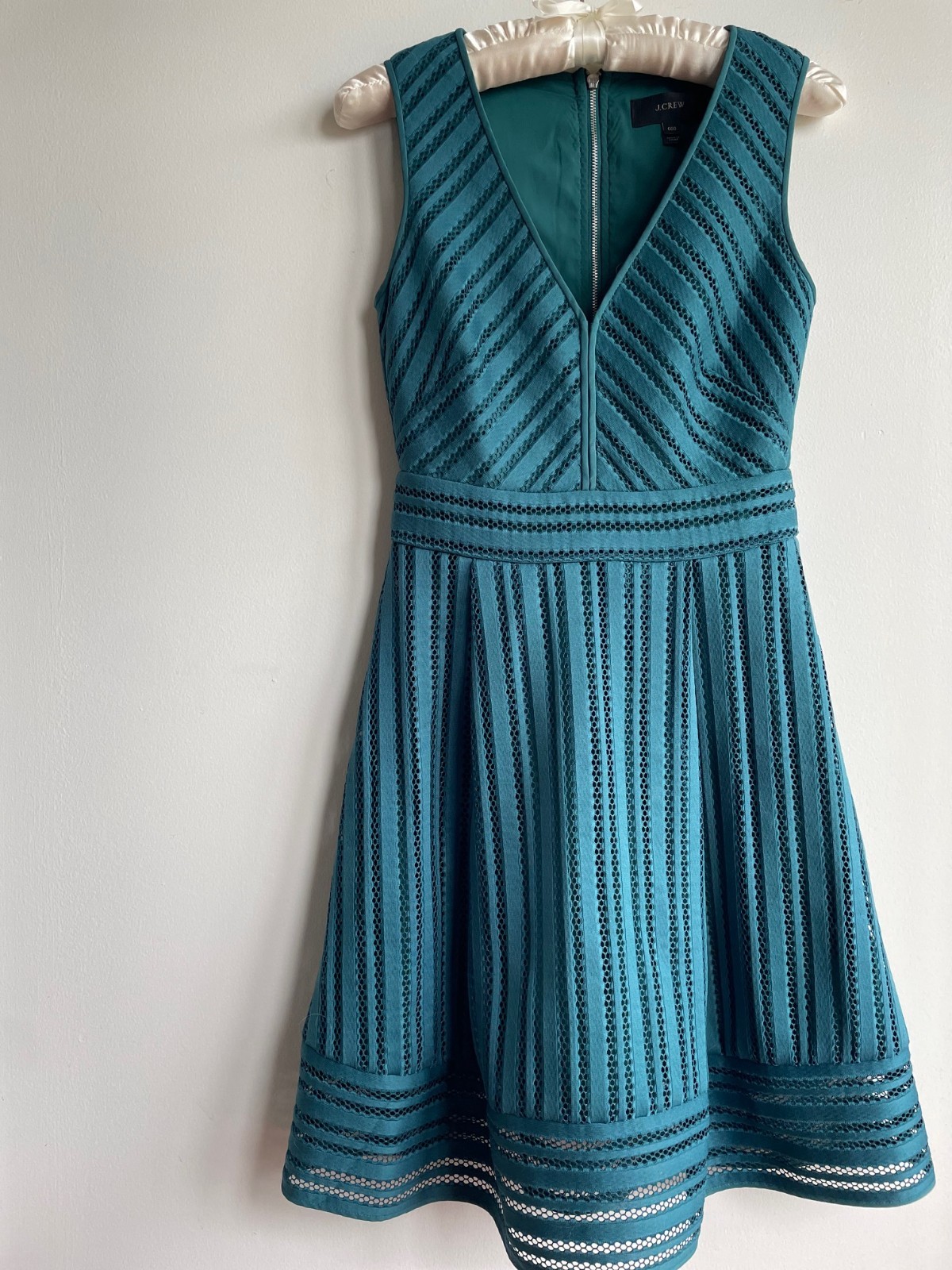 J.Crew Teal Sleeveless Fit N Flare Eyelet/ Lace Dress Size 000