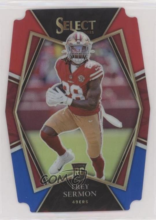 2021 Select Premier Level Red & Blue Prizm Die-Cut Trey Sermon Rookie RC 5b4