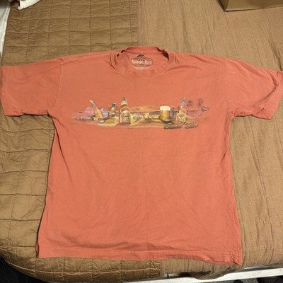 Newport Blue men's L t-shirt orange ''Rancho Relaxo'' logo crew neck short sleeve