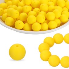 180Pcs Silicone Beads 9mm Round Rubber Focal Beads Bulk, Yellow