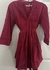 Kimchi Blue UO Dress Fuscia Cotton Roll Tab Sleeves Button Down Belted Small VTG