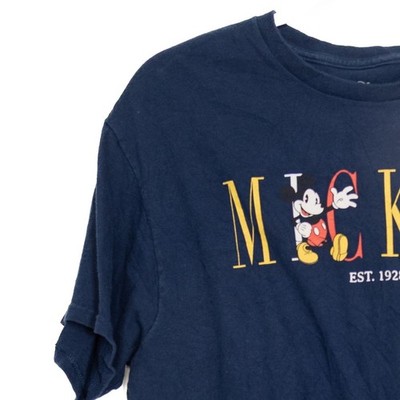 Vintage Mickey Mouse Size L Navy Crewneck T-Shirt Est. 1928