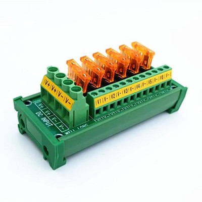 6 Position DIN Rail Mount DC Power Fuse Distribution Strip Module
