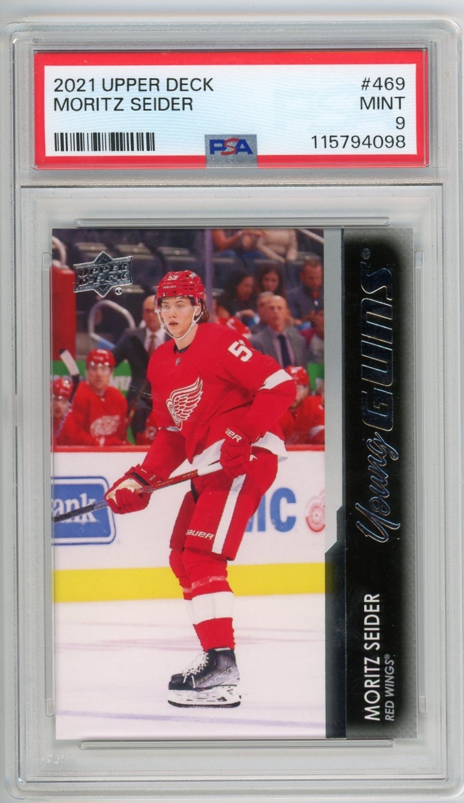 2021-22 Upper Deck Moritz Seider #469 Young Guns RC PSA 9 Red Wings