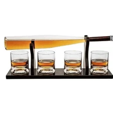 Baseball Bat Whiskey Decanter Set with 4 Baseball Glasses - Wine Savant - New
