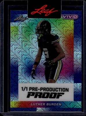 2024 Leaf Vivid #NNO Luther Burden Auto Prismatic Purple Pre-Prod Proof 1/1