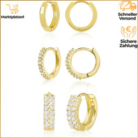 Creolen Ohrringe Set 14 Karat Vergoldet Hypoallergen Silber 925 Kleine Damen