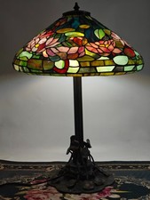 Tiffany Studio lotus table lamp, glass lampshade, bronze base replica tax-exempt