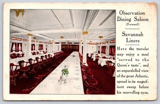 Vintage Ocean Liner Observation Dining Saloon Interior View 1916