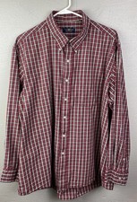 Club Room Regular Fit Men  s Red Plaid Dress Shirt Size 17.5