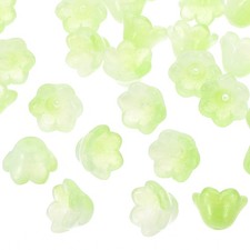 Glass Trumpet Flower Beads, 50 Pcs Gradient Flower Bead Charm, Light Green
