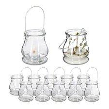 Windlicht Windlichter Set Teelichthalter Glas 12 Stück transparent Windlichtset