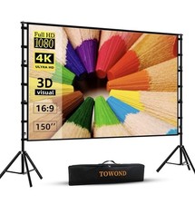 TOWOND Projector Screen and Stand, 150 inch Indoor Outdoor Projection Screen