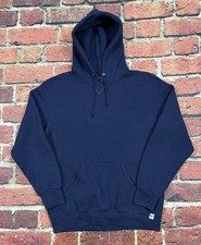 Vintage Russell Athletic Hoodie Sweatshirt Blank Navy Blue Men's Medium Y2K