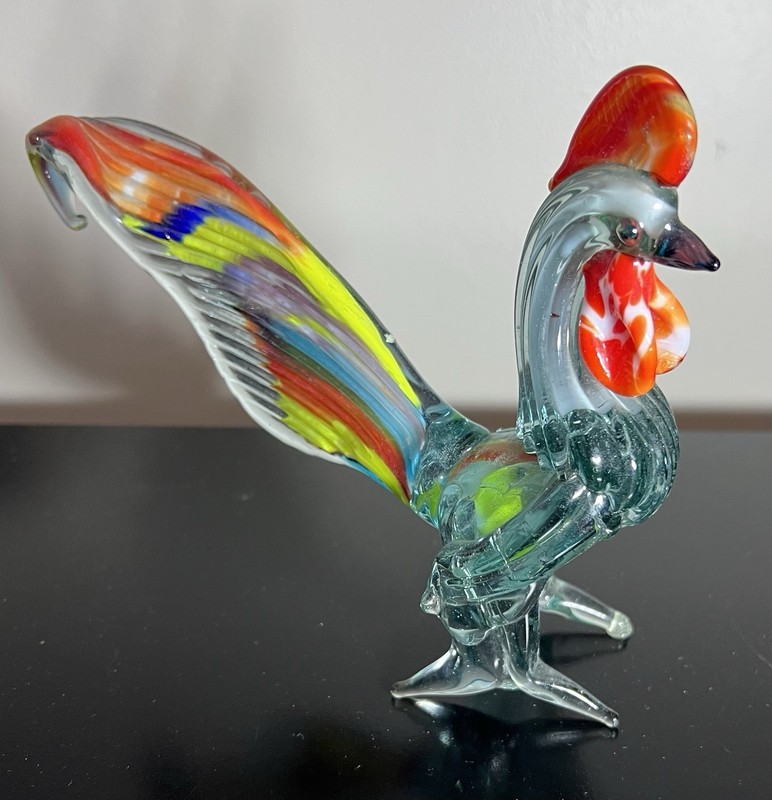 Vintage Murano Style Hand Blown Art Glass Rooster Figurine Sculpture7” long